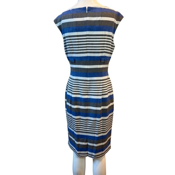Calvin Klein Striped Sheath Dress Fully Lined Career Blue Gray Size 8P - Picture 2 of 9